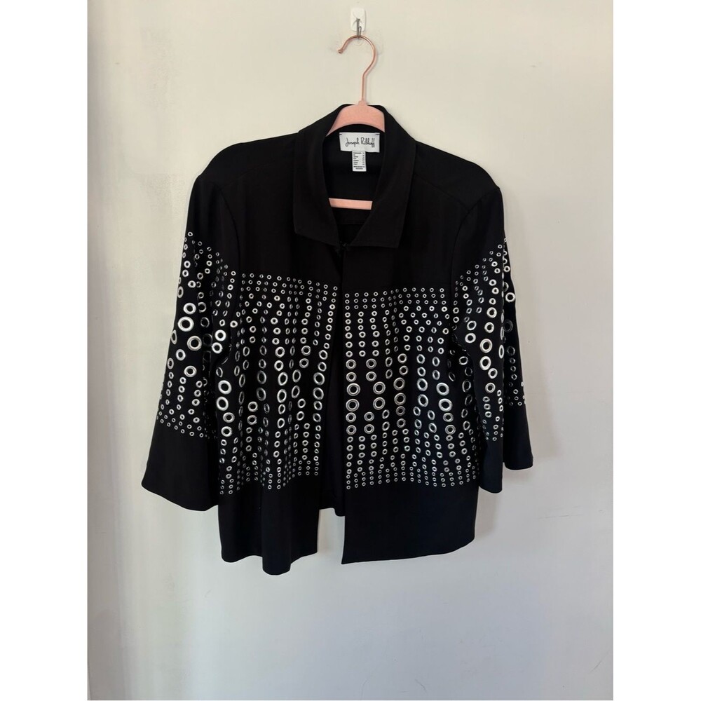 Joseph Ribkoff 12 Black Silver Gromet Eyelet-Detail Jacket